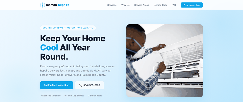 Animated scroll preview of Iceman Repairs HVAC website