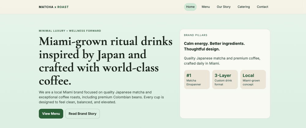 Animated preview of Matcha x Roast site pages